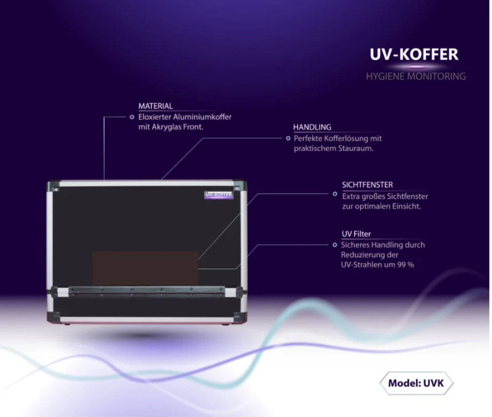 UV-Koffer für Hygiene Monitoring, Training und Schulung im Bereich Hand- und Haut-Desinfektion